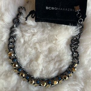 BCBGMAXAZRIA Black & Gold Crystal Chain Statement Necklace